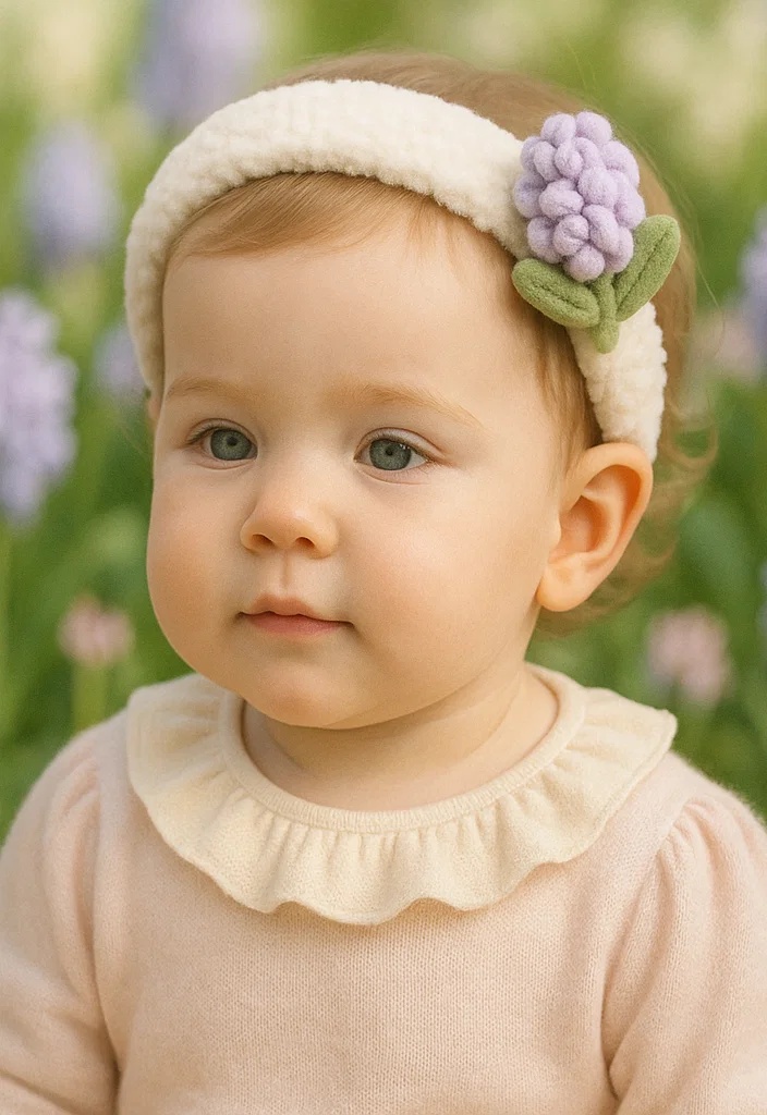Faixa para bebê com enfeite floral removível em pelúcia para fotos