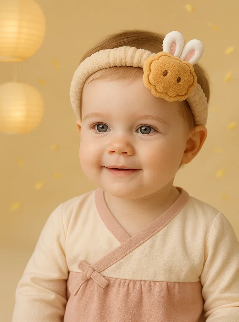 Bandeau bébé en forme de lune – Accessoire doux et festif pour séance photo