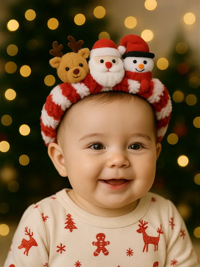 Bandeau bébé Noël avec bonhomme de neige et cadeau pour une photo parfaite