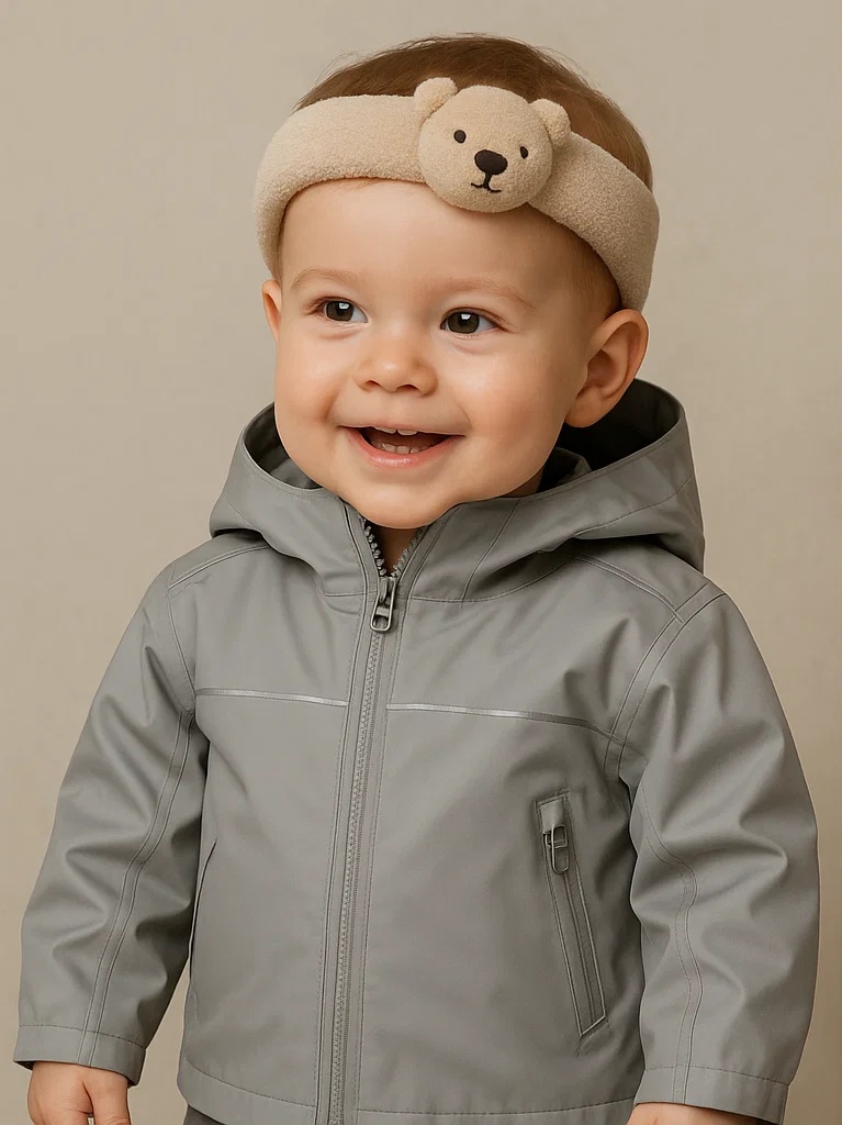 Baby-Stirnband mit Bär, weiches Fleece, süßes Design