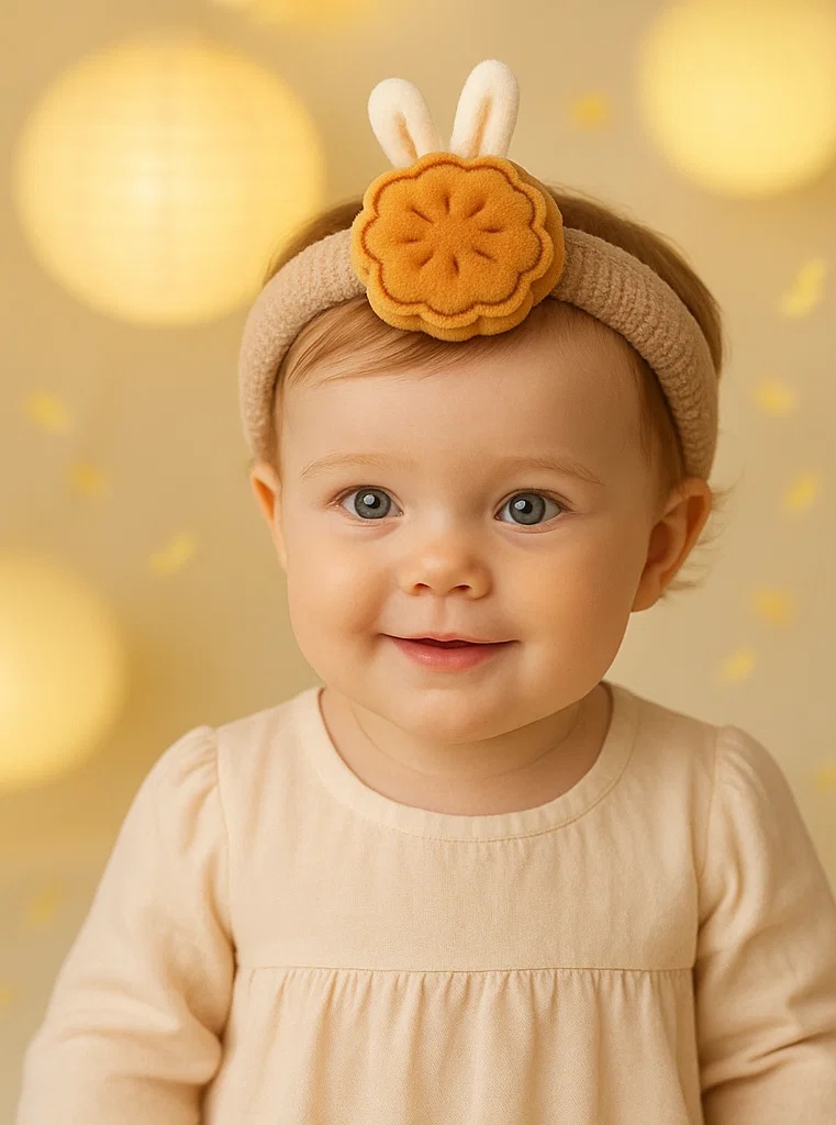 Süßes Baby-Stirnband mit Mondkuchen-Design – Weiches Fotozubehör für Feste