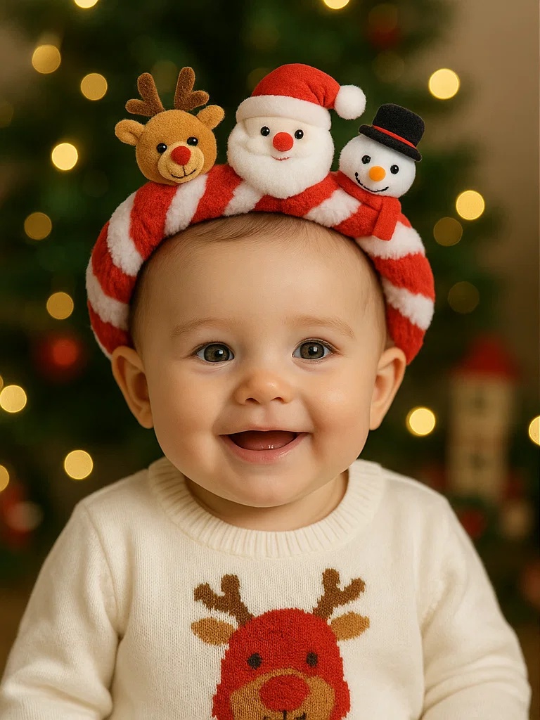Bandeaux doux pour bébé avec des figurines de Noël adorables.