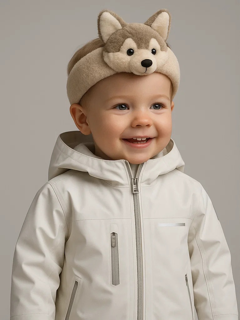 Husky Plush Baby Headband – Soft Gray Wolf Style for Toddlers