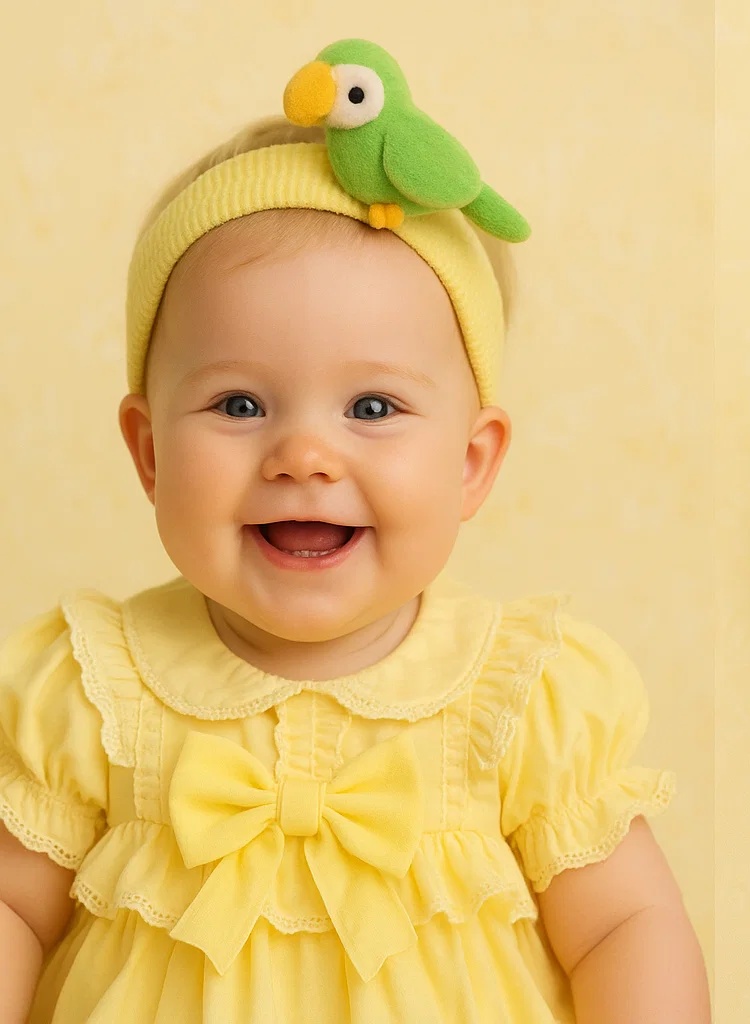 Roztomilý dětský čelenka s ptačími motivy pro fotografie, měkký a pohodlný