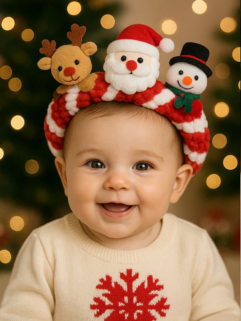 Niedliche Baby-Weihnachts-Stirnbänder mit Figuren.