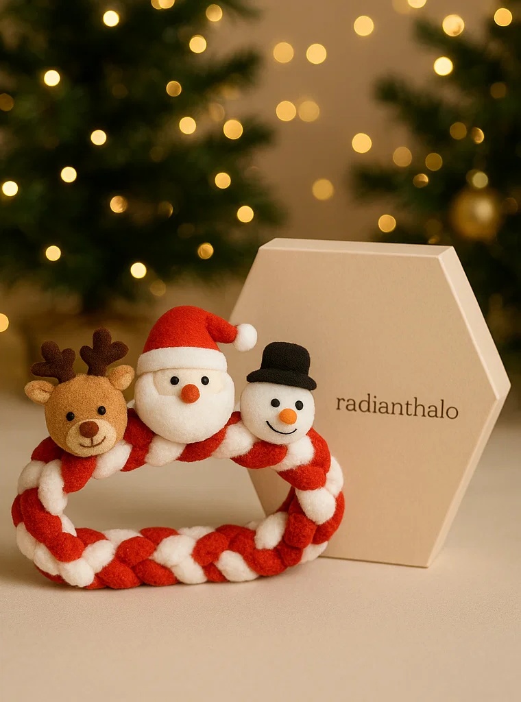 Tiara fofinha de Natal para bebês com personagens de pelúcia.