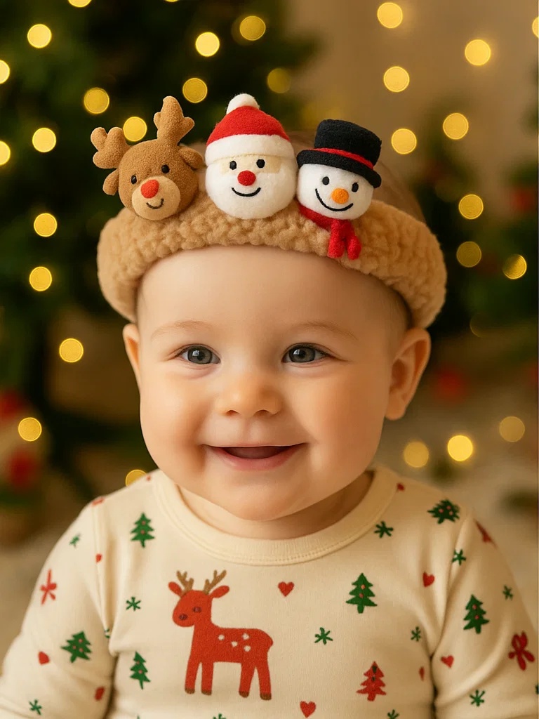 Kojenecká čelenka s vánoční náladou – Připraveno pro sváteční balení