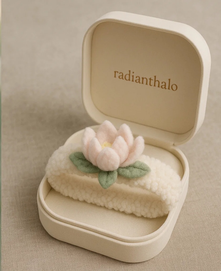 Premium Baby Headband with Pink Lotus and Soft Green Leaves