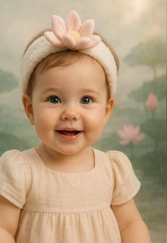 Soft Baby Headband with Pastel Pink Lotus Blossom for Special Moments