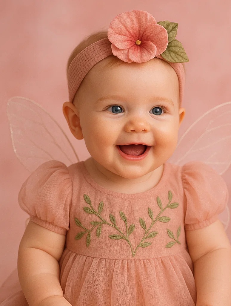 Pink Petal Crown Baby Headband with Velvet Bloom