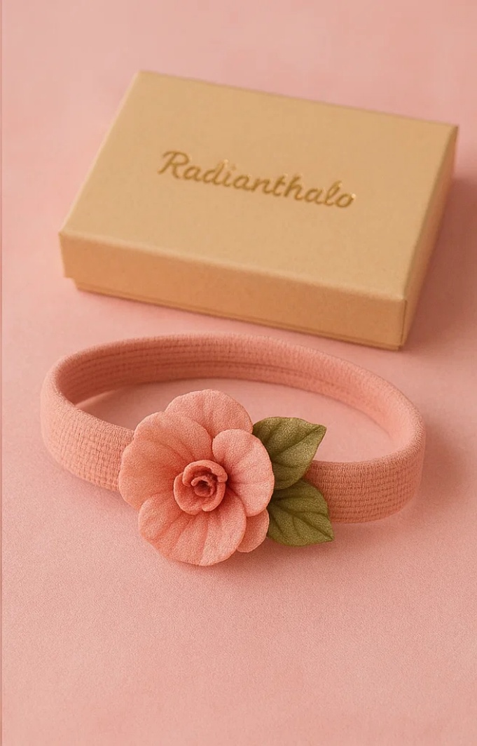 Pink Petal Crown Baby Headband with Velvet Bloom