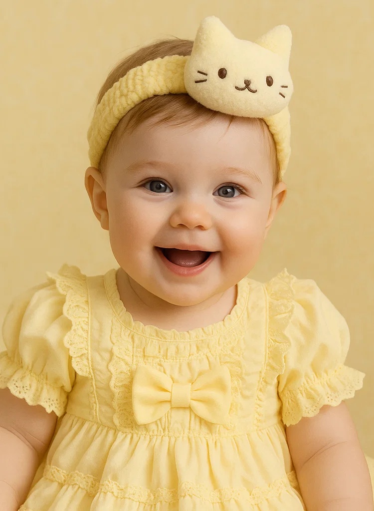 Bandeau bébé Star Kirby avec design animal et robe jaune