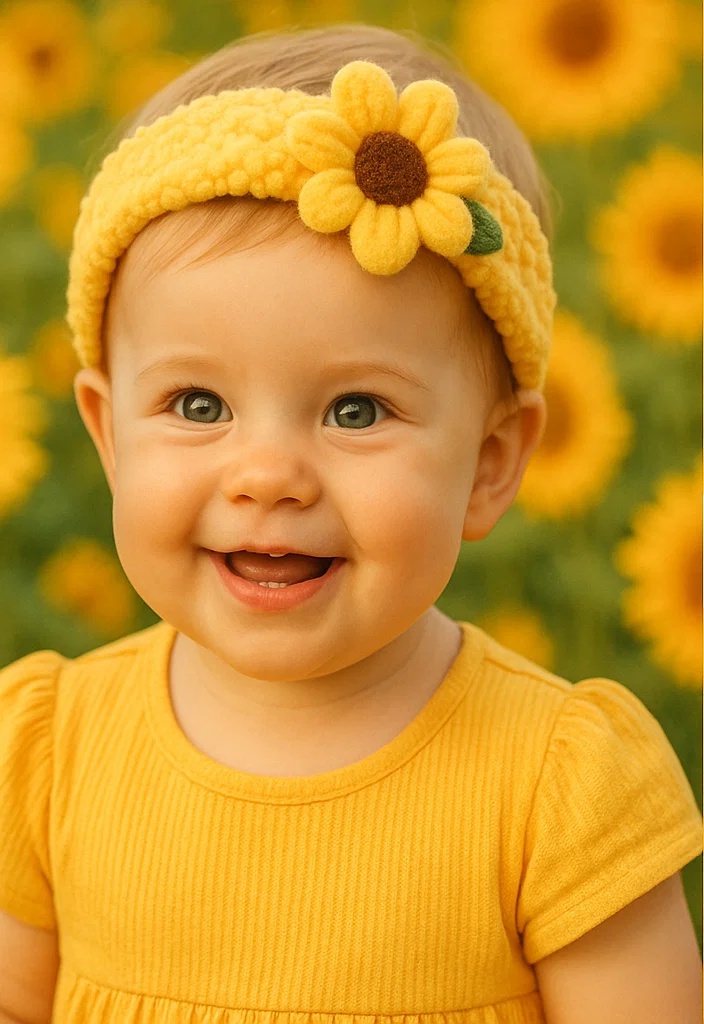 Vibrant Sunflower Baby Headband, Soft and Comfortable for Babies