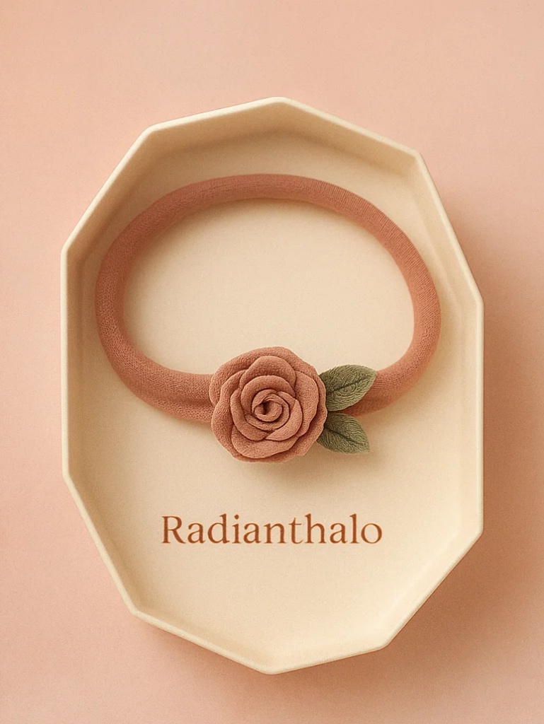 Baby Headband with Pink Rose and Leaf Plush – Soft and Sweet Baby Girl Hair Accessory
