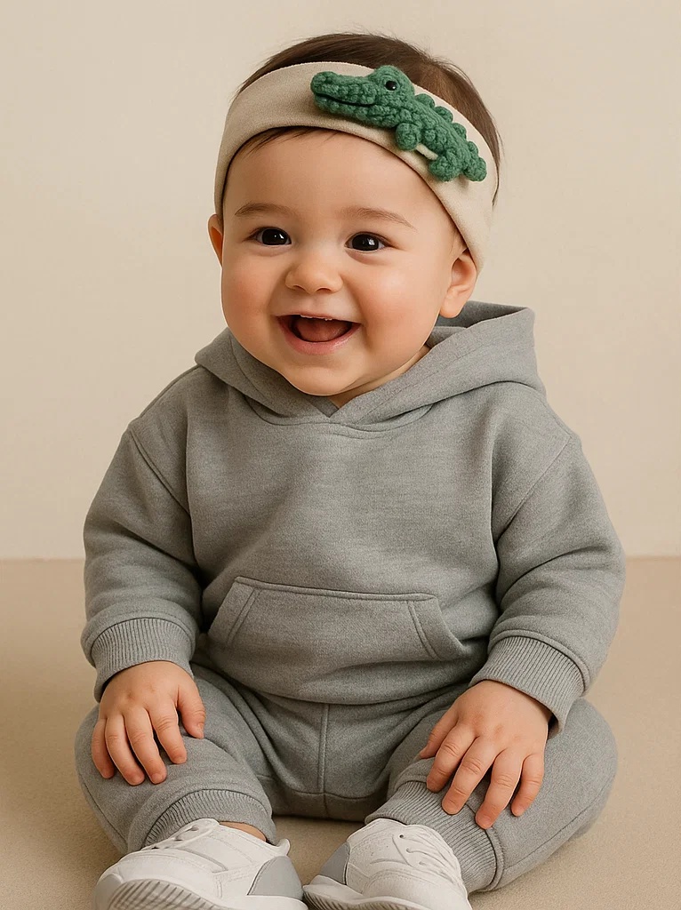 Bandeau bébé avec jouet crocodile, parfait pour les photos