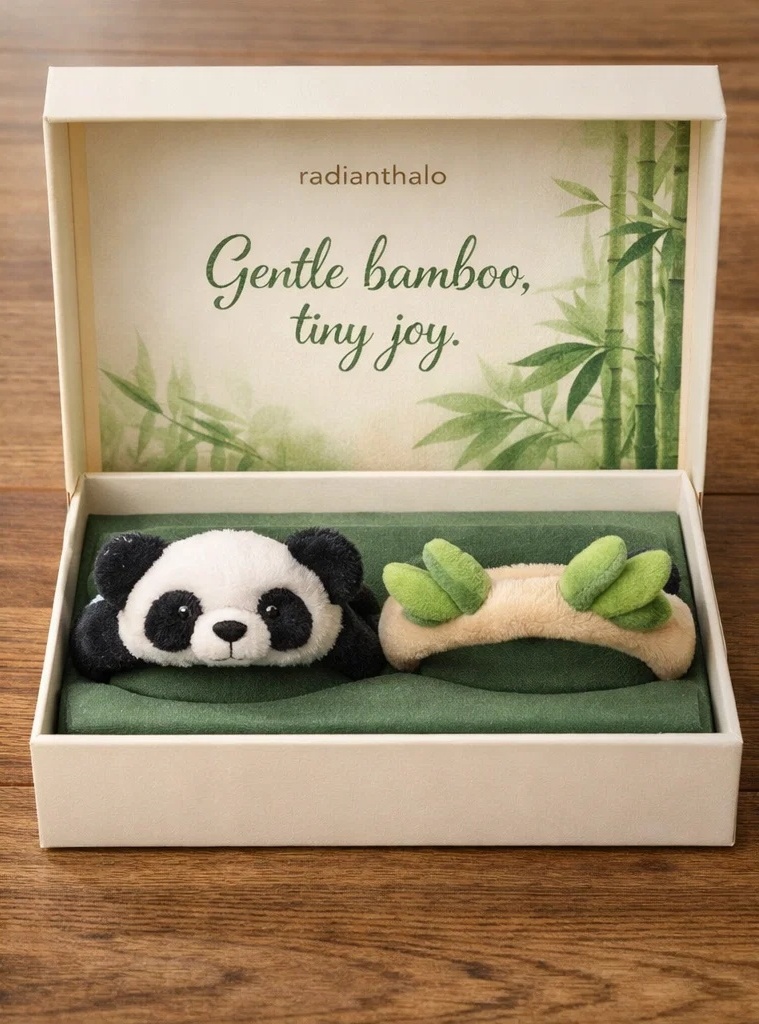 Mint Green Panda & Leaf Removable Plush Baby Headband Set for Soft Nature Themed Retail Collections