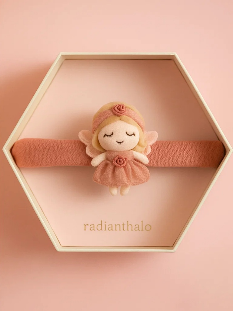 Baby Headband with Fairy Leaf and Doll Plush – Cute Baby Girl Hair Accessory