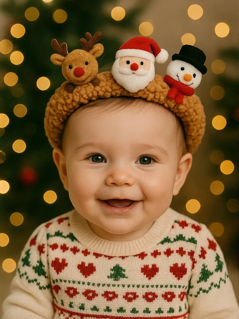 Bandeau bébé Noël doux et lumineux – Pour coffrets et boutiques de fin d'année