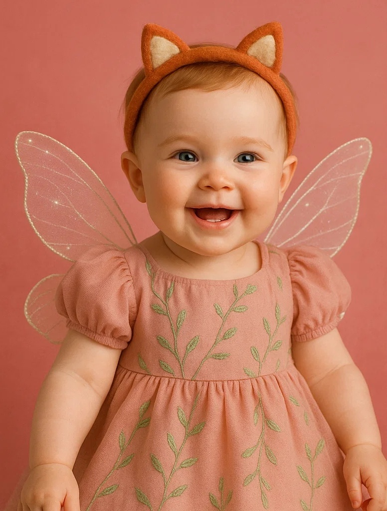Fox Headband Baby Dress with Angel Wings - Cute and Whimsical Design for Toddlers