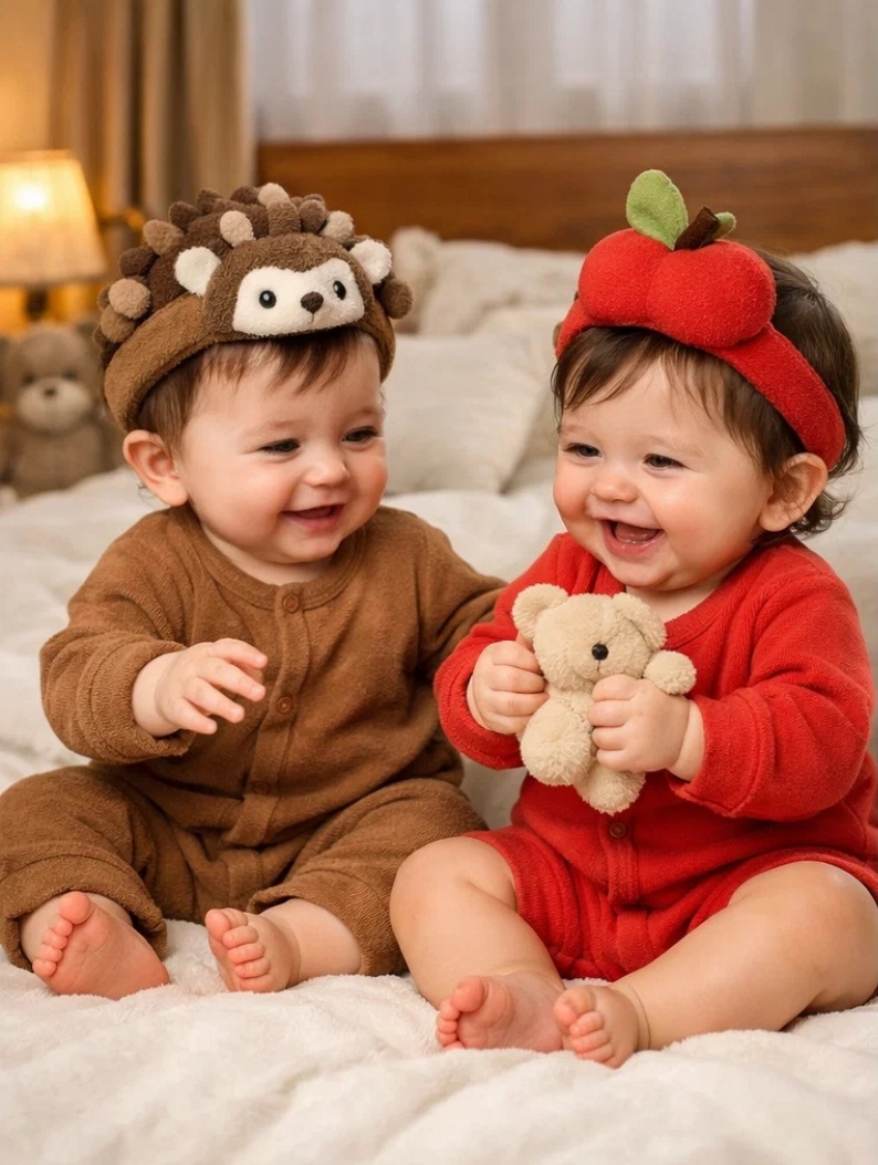 Wholesale Hedgehog & Apple Removable Plush Baby Headband Gift Set for Orchard Theme Boutique Collections