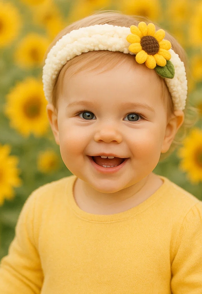 Diadema para bebé con flor de girasol amarilla, suave y cómoda, ideal para fotos y uso diario