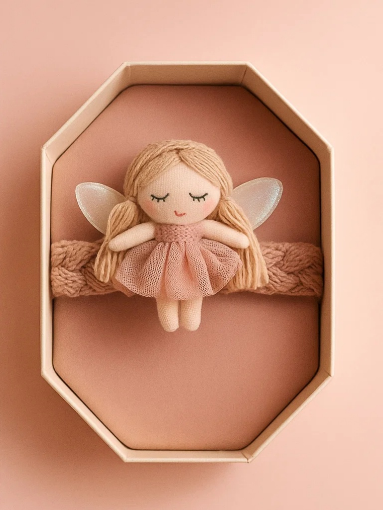 Newborn Baby Fairy Doll Headband with Crochet Band for Professional Photo Props