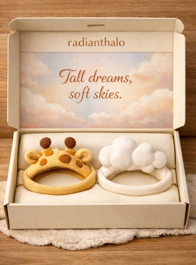 Wholesale Tall Dreams Giraffe & Cloud Plush Baby Headband Set in Premium Gift Box
