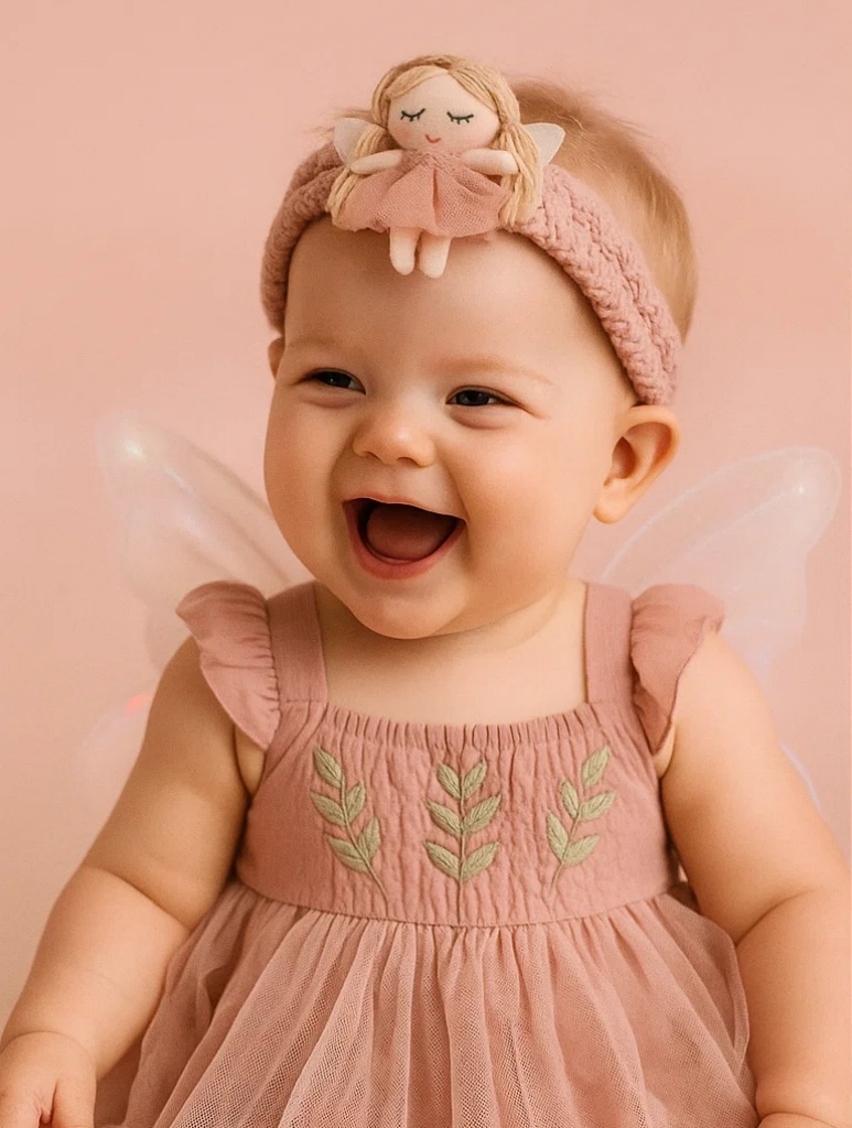 Newborn Baby Fairy Doll Headband with Crochet Band for Professional Photo Props