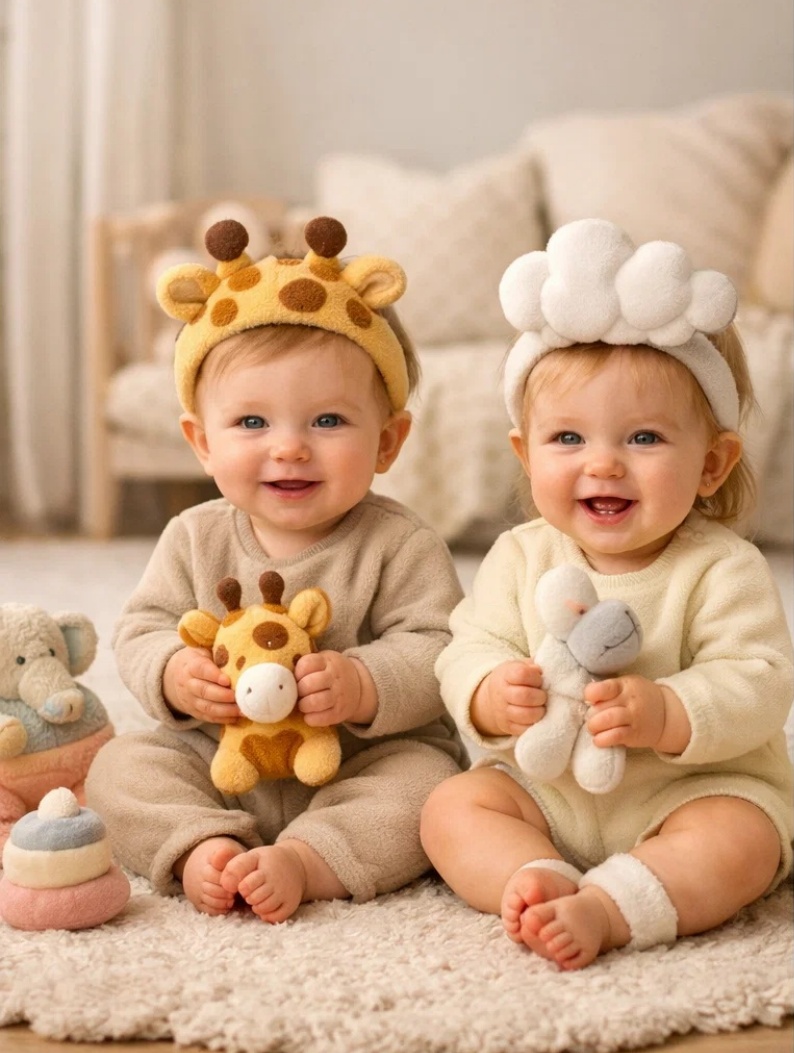Wholesale Tall Dreams Giraffe & Cloud Plush Baby Headband Set in Premium Gift Box