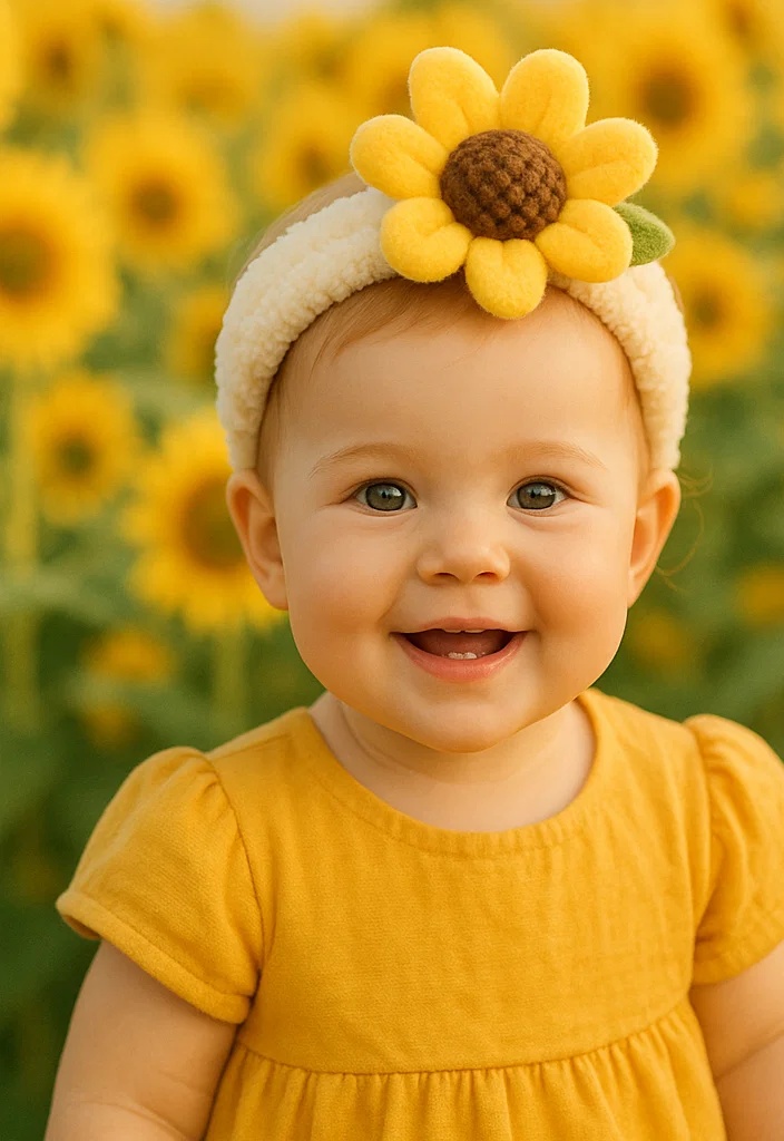 Soft Baby Headband with Bright Yellow Sunflower Design for Spring and Summer
