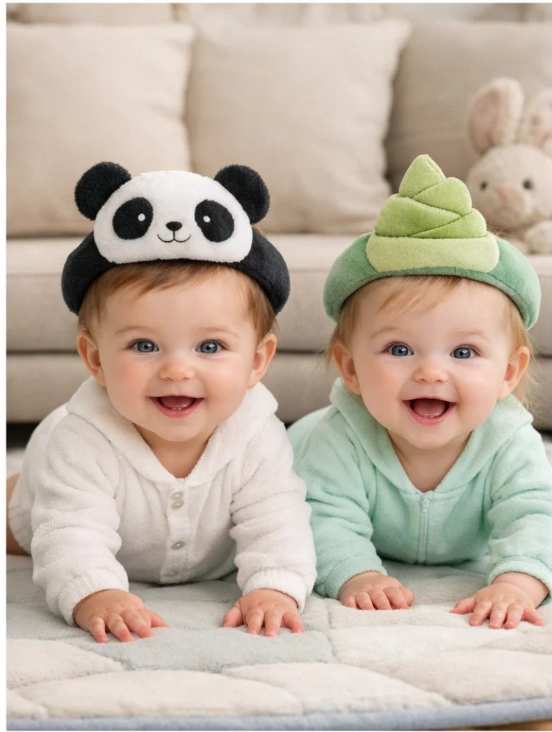 OEM Panda & Bamboo Shoot Removable Plush Baby Headband Gift Set for Tiny Explorer Collections