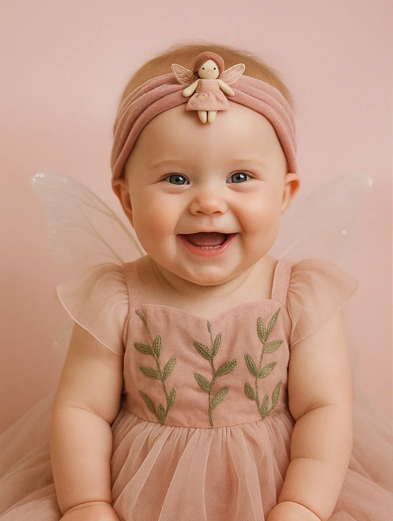 Soft Elastic Baby Headband with Cute Fairy Doll for Infant Portrait Sessions