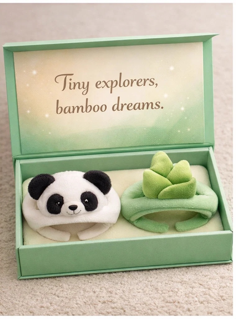 OEM Panda & Bamboo Shoot Removable Plush Baby Headband Gift Set for Tiny Explorer Collections