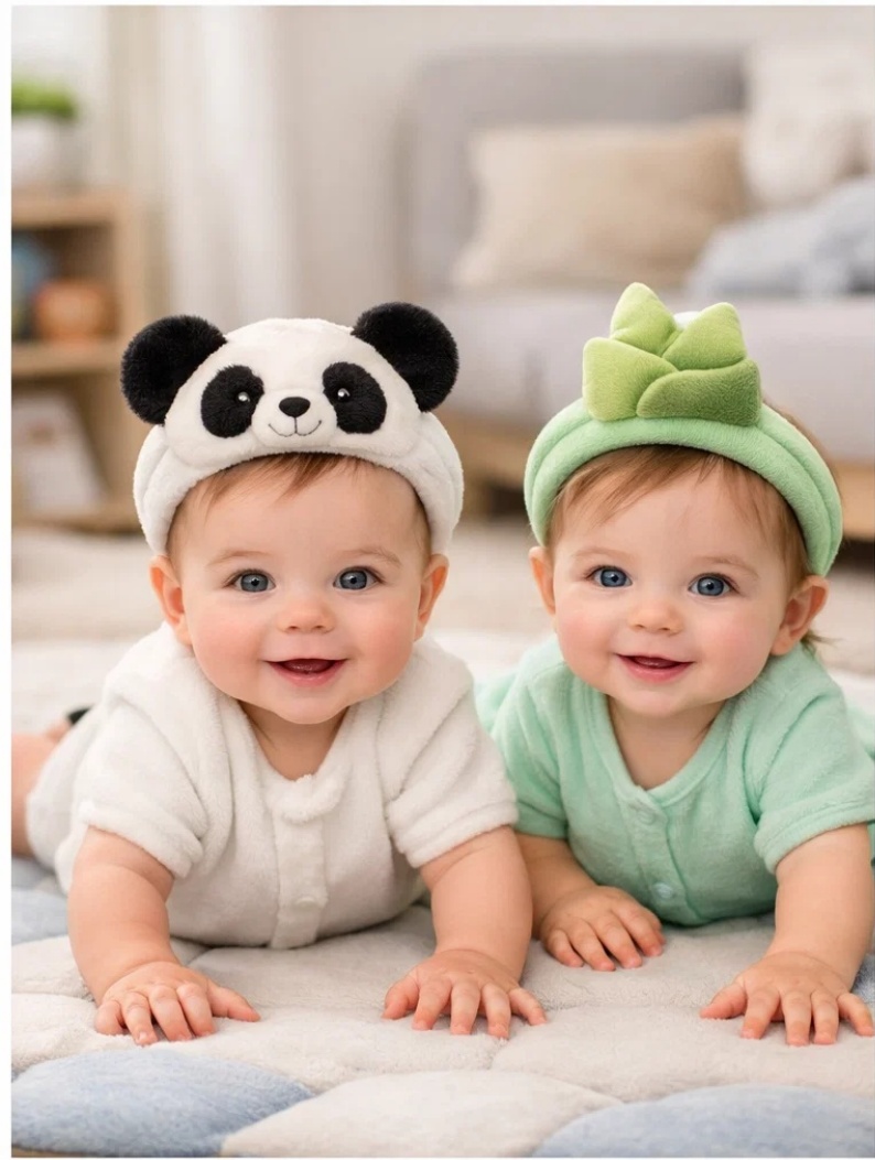 Wholesale Tiny Explorers Panda & Bamboo Plush Baby Headband Set in Premium Gift Box