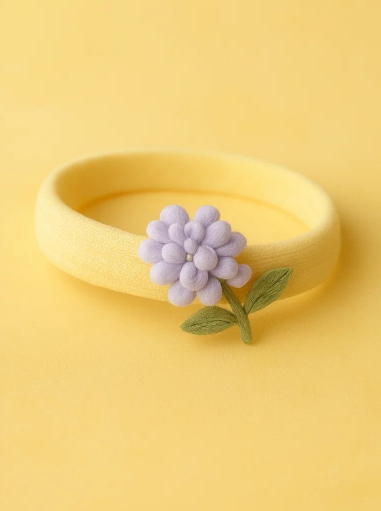 Grape Fairy Baby Headband – Purple Berries & Leaf, Soft Yellow Band
