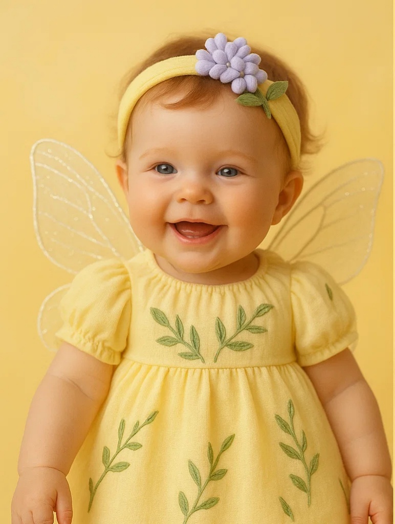 Grape Fairy Baby Headband – Purple Berries & Leaf, Soft Yellow Band