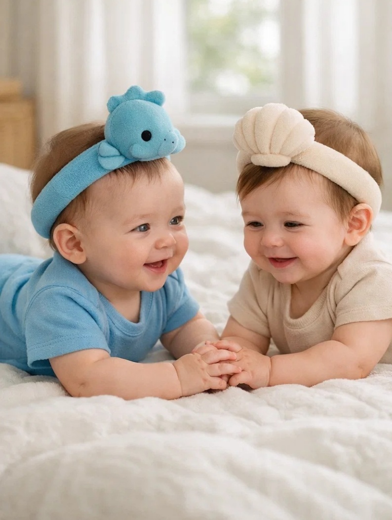 OEM Ocean Theme Seahorse & Shell Plush Baby Headband Set with Premium Gift Box for Infant Retail