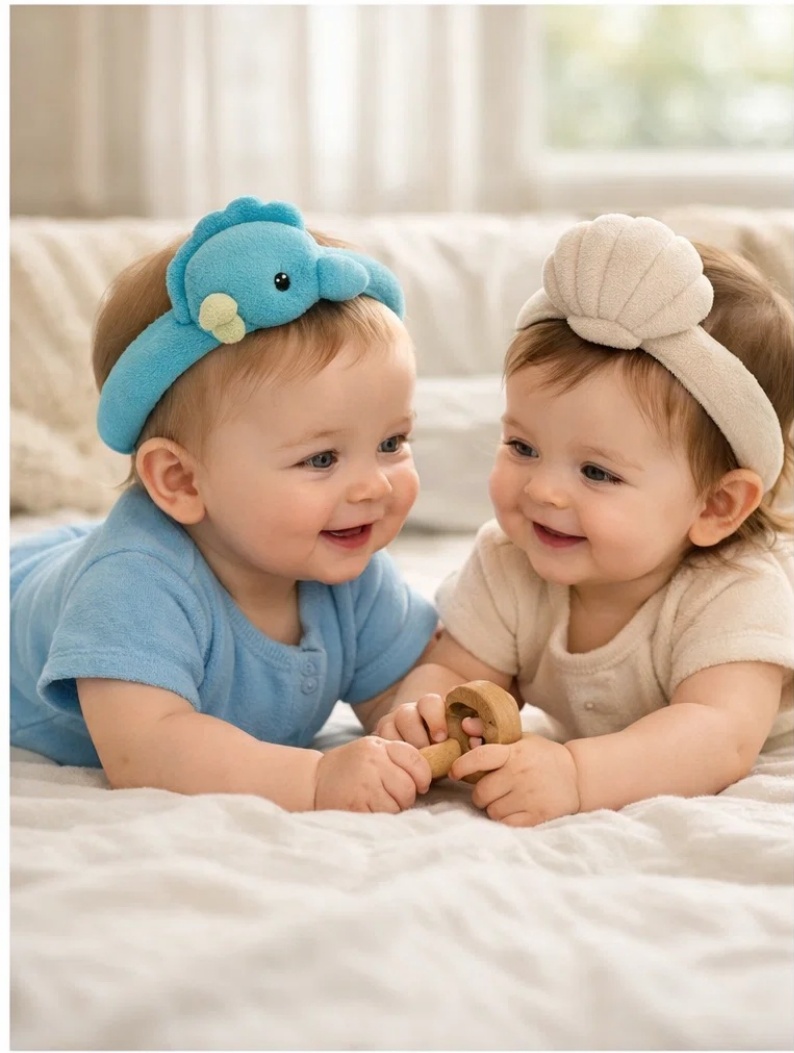 OEM Ocean Rainbow Seahorse & Shell Plush Baby Headband Set with Premium Gift Box for Infant Retail