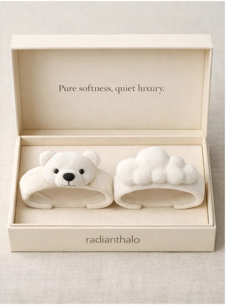 Wholesale Pure Softness White Bear & Cloud Removable Plush Baby Headband Gift Set for Boutique Collections