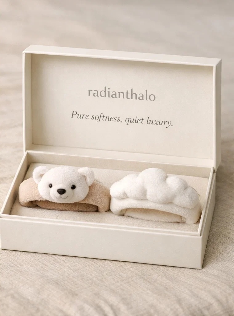 B2B Pure Softness White Bear & Cloud Removable Plush Baby Headband Set for Premium Neutral Collections