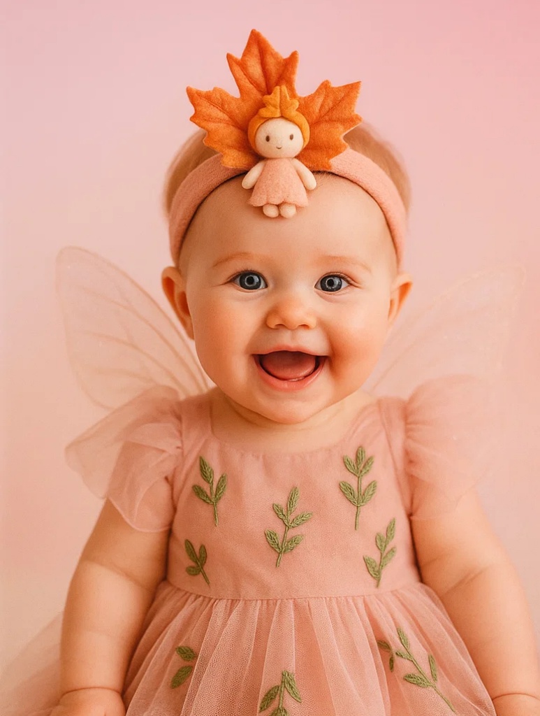 Soft Baby Headband with Autumn Leaf and Fairy Doll for Photography