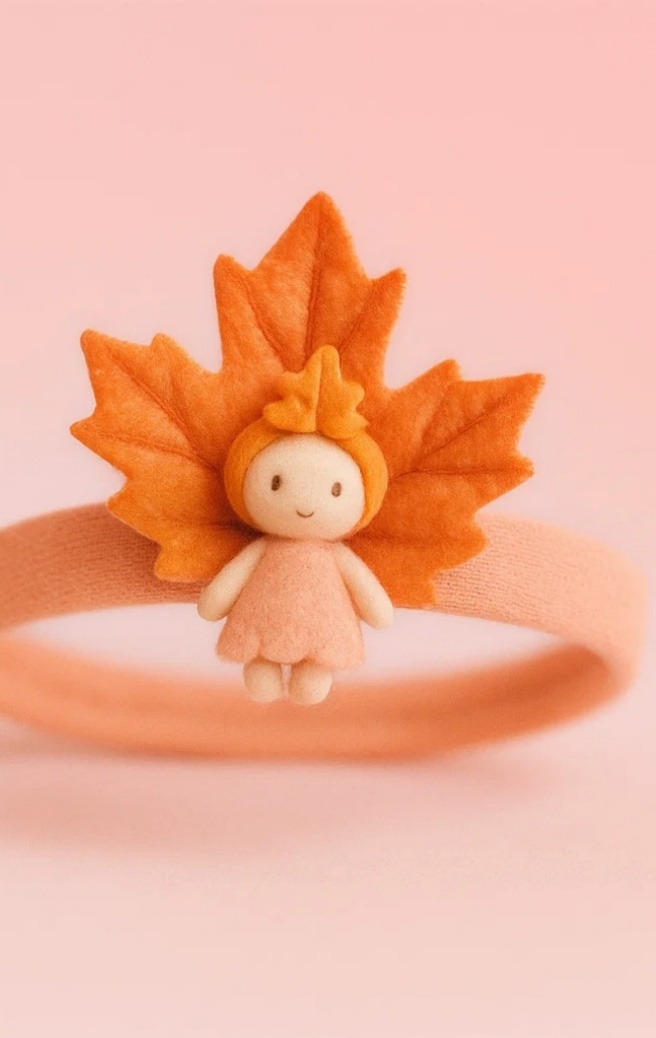 Soft Baby Headband with Autumn Leaf and Fairy Doll for Photography