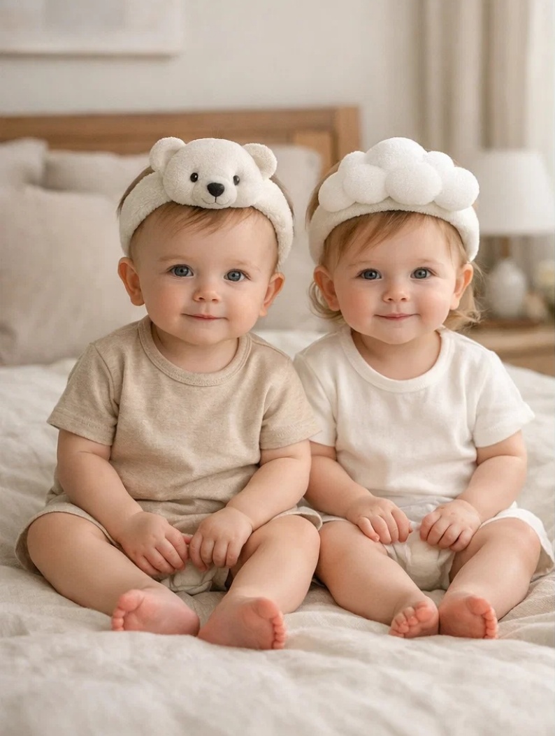 Wholesale Pure Softness White Bear & Cloud Removable Plush Baby Headband Gift Set for Boutique Collections