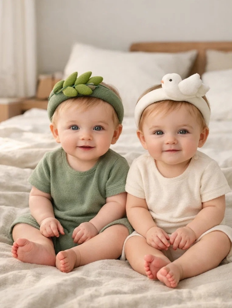 Wholesale Natural Grace Leaf & Dove Removable Plush Baby Headband Gift Set for Boutique Infant Collections