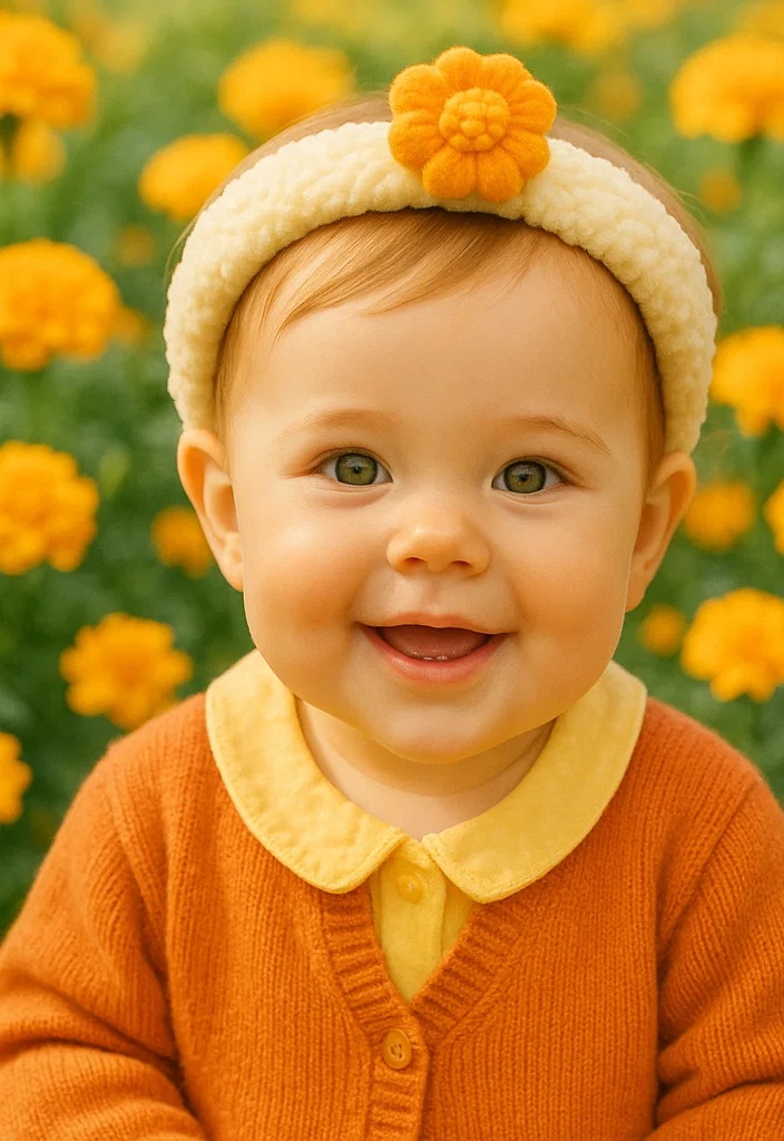 Bandeau bébé avec fleur orange amovible, idéal pour les photos et l’usage quotidien