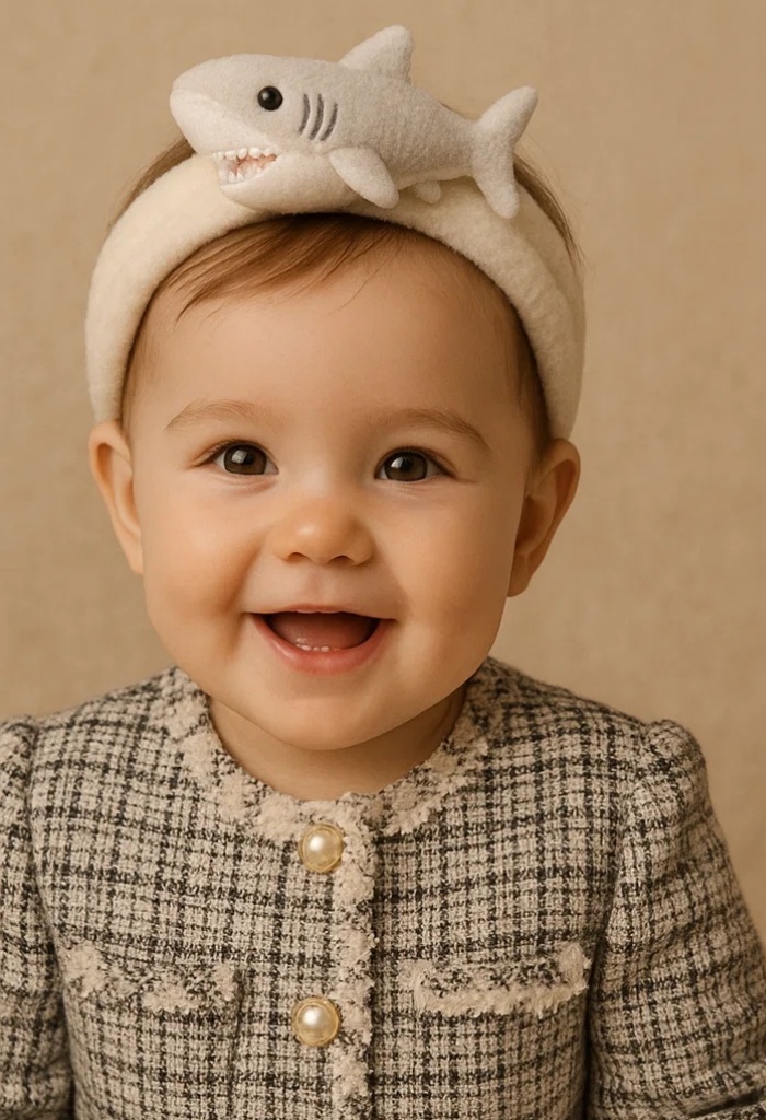 Diadema para bebés com tubarão de pelúcia, perfeita para fotos