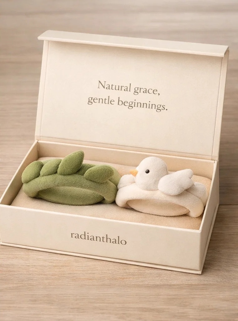 OEM Natural Grace Leaf & Dove Plush Baby Headband Set with Premium Gift Box for Infant Retail