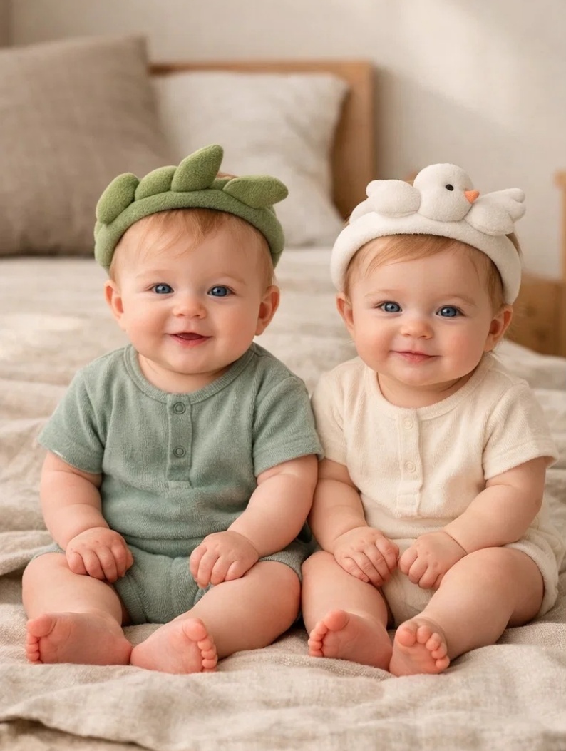 OEM Natural Grace Leaf & Dove Plush Baby Headband Set with Premium Gift Box for Infant Retail