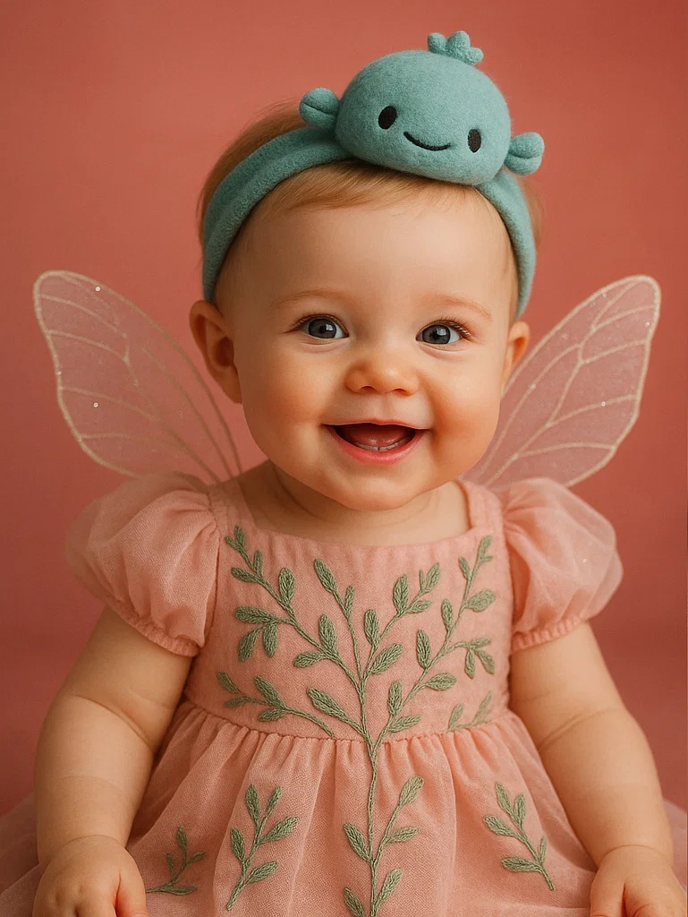 Playful Baby Headband with Soft Aqua Green Microbe Design