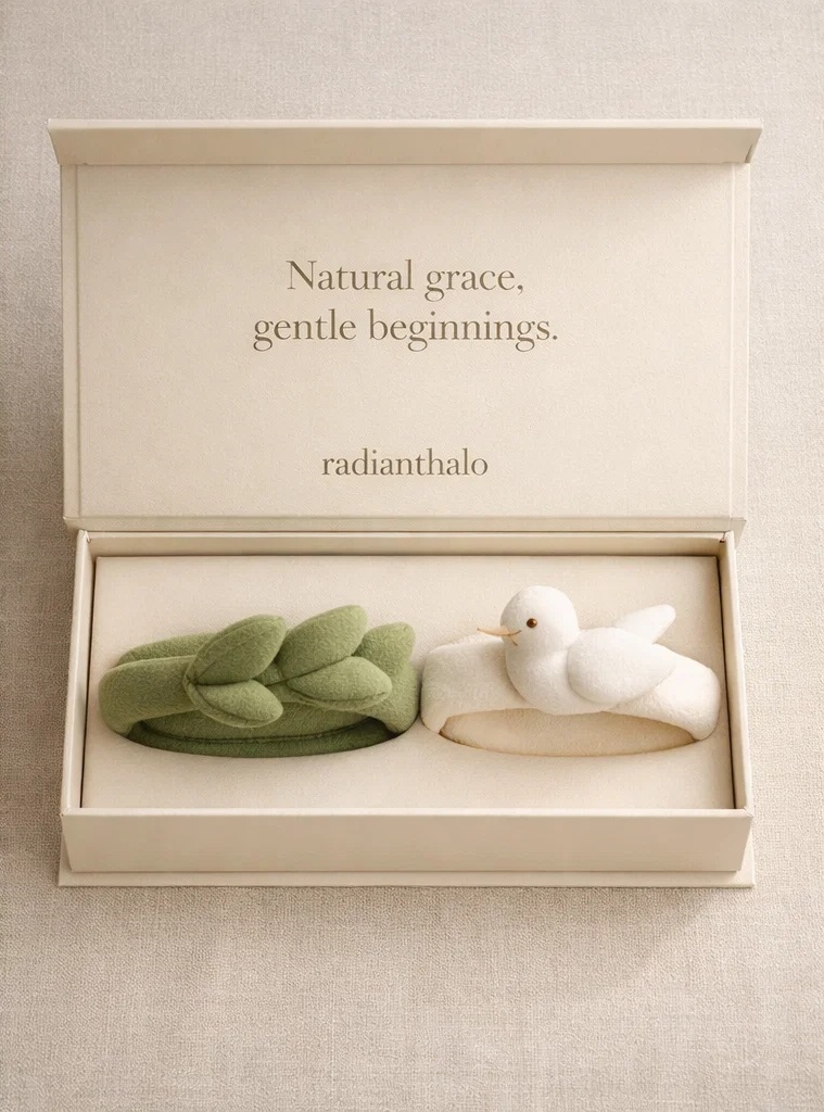 Wholesale Natural Grace Leaf & Dove Plush Baby Headband Gift Set for Botanical Infant Collections